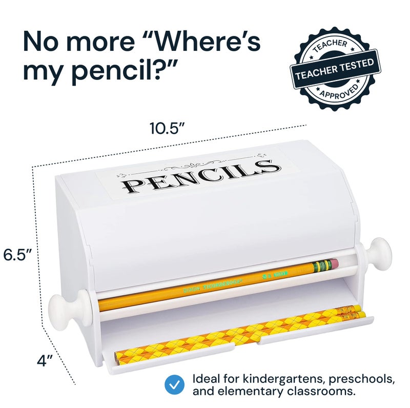 SimplyImagine Pencil Dispenser for Classroom & Office - 10.5 in W x 5.5 in D x 4 in H White Acrylic - Holds 50 No. 2 Pencils with Smooth Rolling Knob - Classroom Must Haves & Teacher Gadgets - Image 4